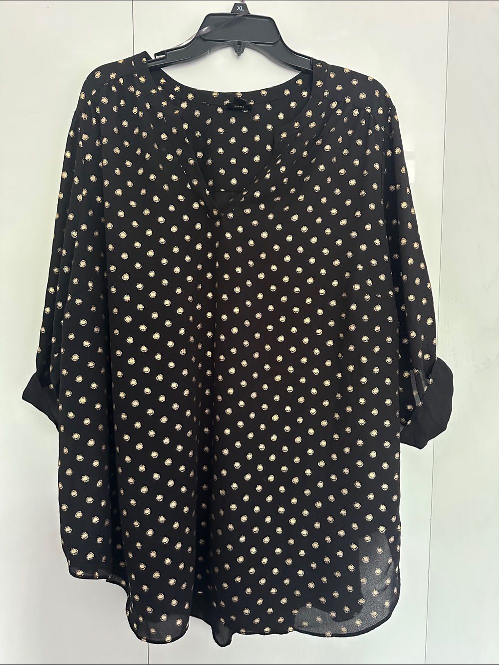 Worthington Women Black Polka Dot Blouse